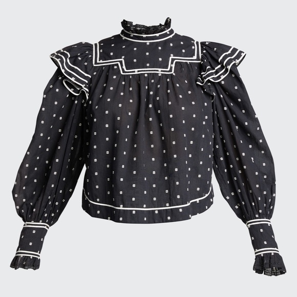 🌸NWT ulla johnson ester blouse in eclipse dot - Picture 4 of 13